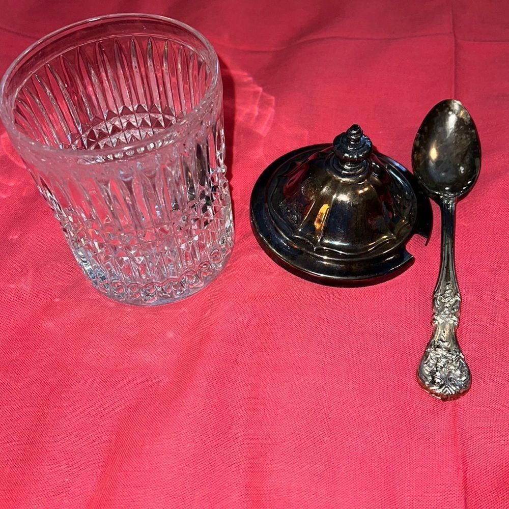 Vintage jam jar. FB Rogers spoon